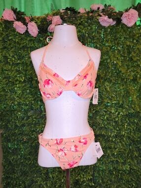 Gibson Latimer Peach Floral Swim Band with Pink Blooms
